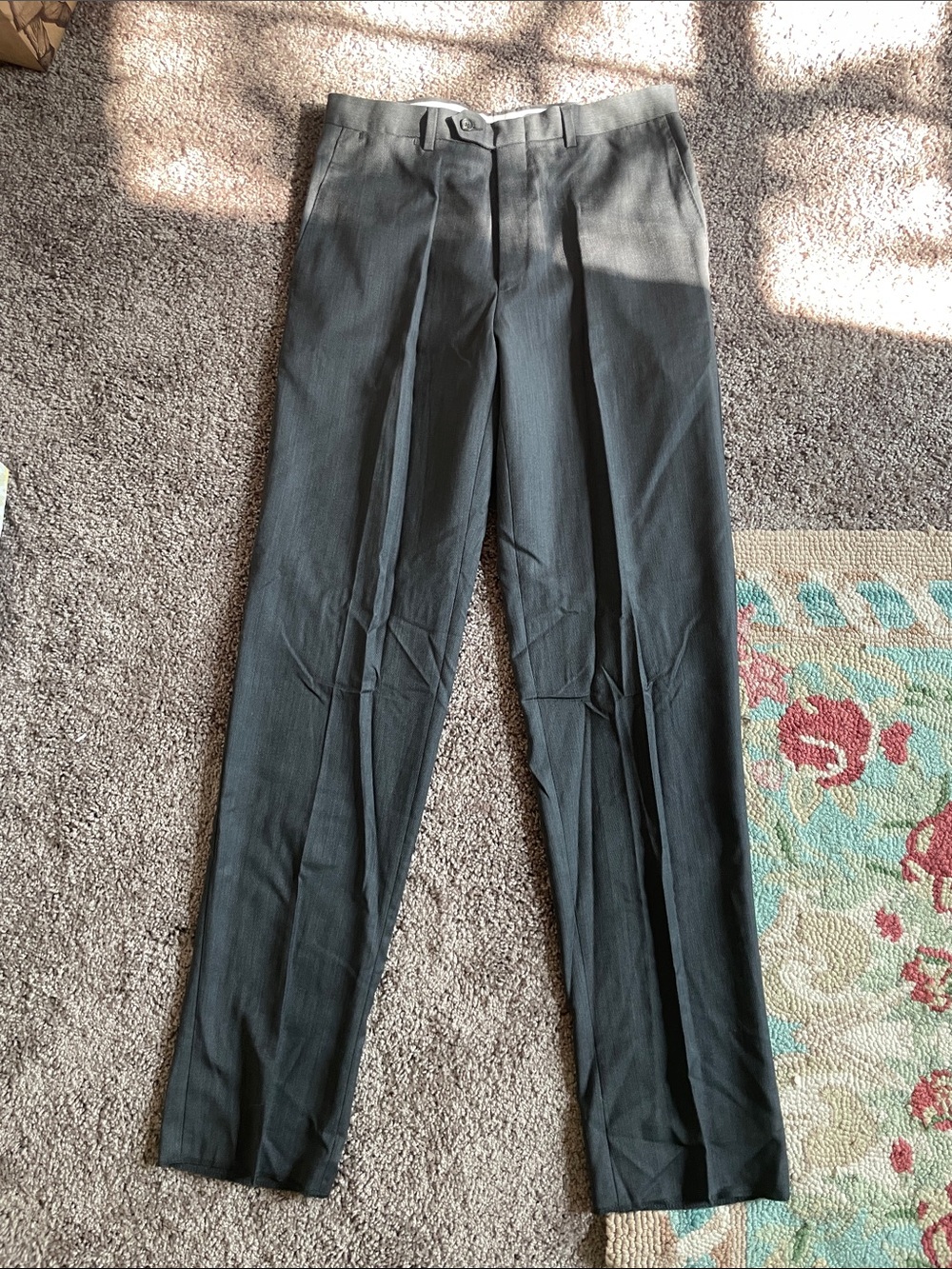 Hart Schaffner Marx Men's Dress Pants in Dark Gray- hem let out